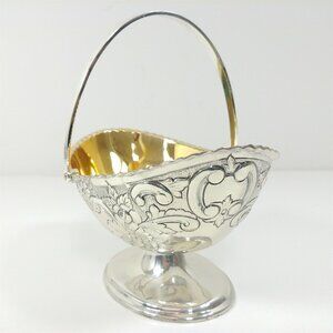 Corbell & Co. Silver Plate Oval Wedding Basket Handled Gold Wash VTG Repoussé